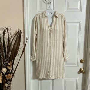 Universal Thread Beige and White Striped Shirt Dress Size XS